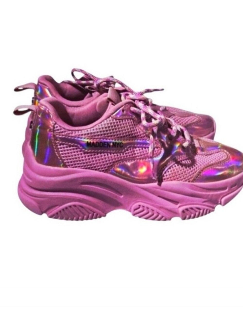 Madden NYC  Girls Dark Pink Metallic  Dad Sneakers -1